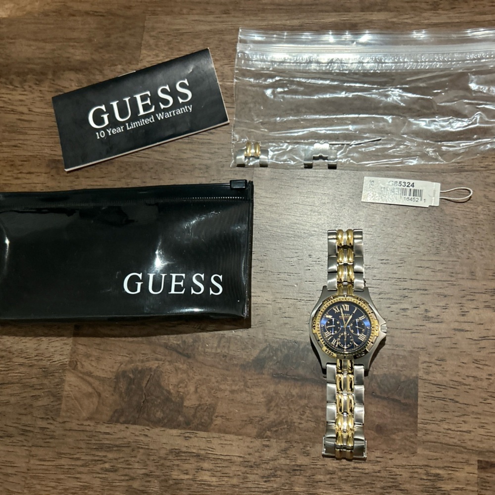 GUESS Men’s Fashion Gold/Silver Tone G85324 Blue Face Waterpro